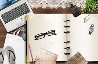 办公桌面空白笔记本背景模板