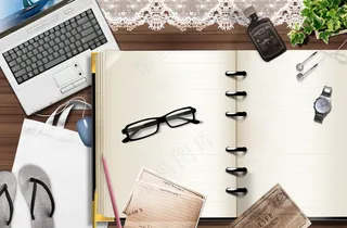 办公桌面空白笔记本背景模板