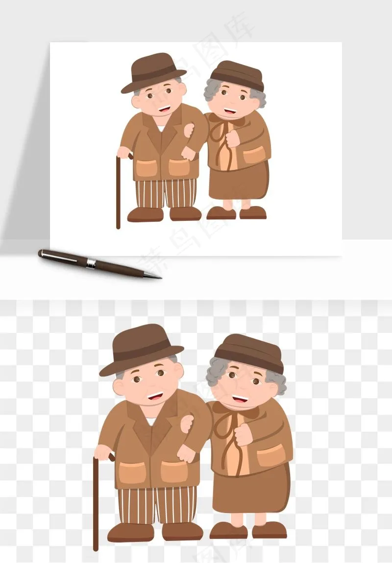 手绘老人陪伴png免抠