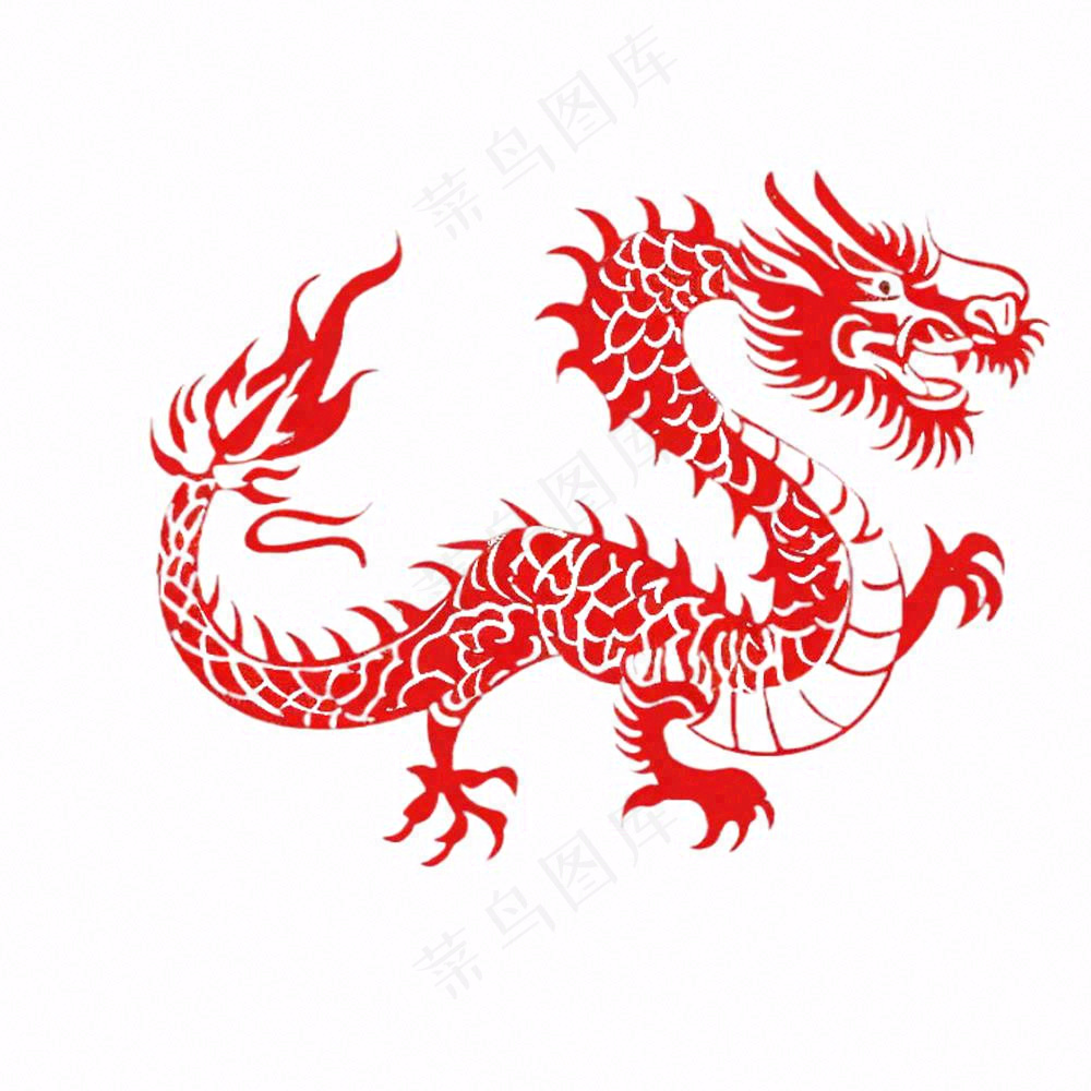 红色龙中国卡通剪纸免抠