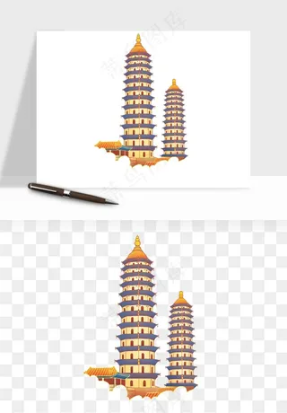 国潮风古建筑古楼古塔鼓楼psd,png免抠图