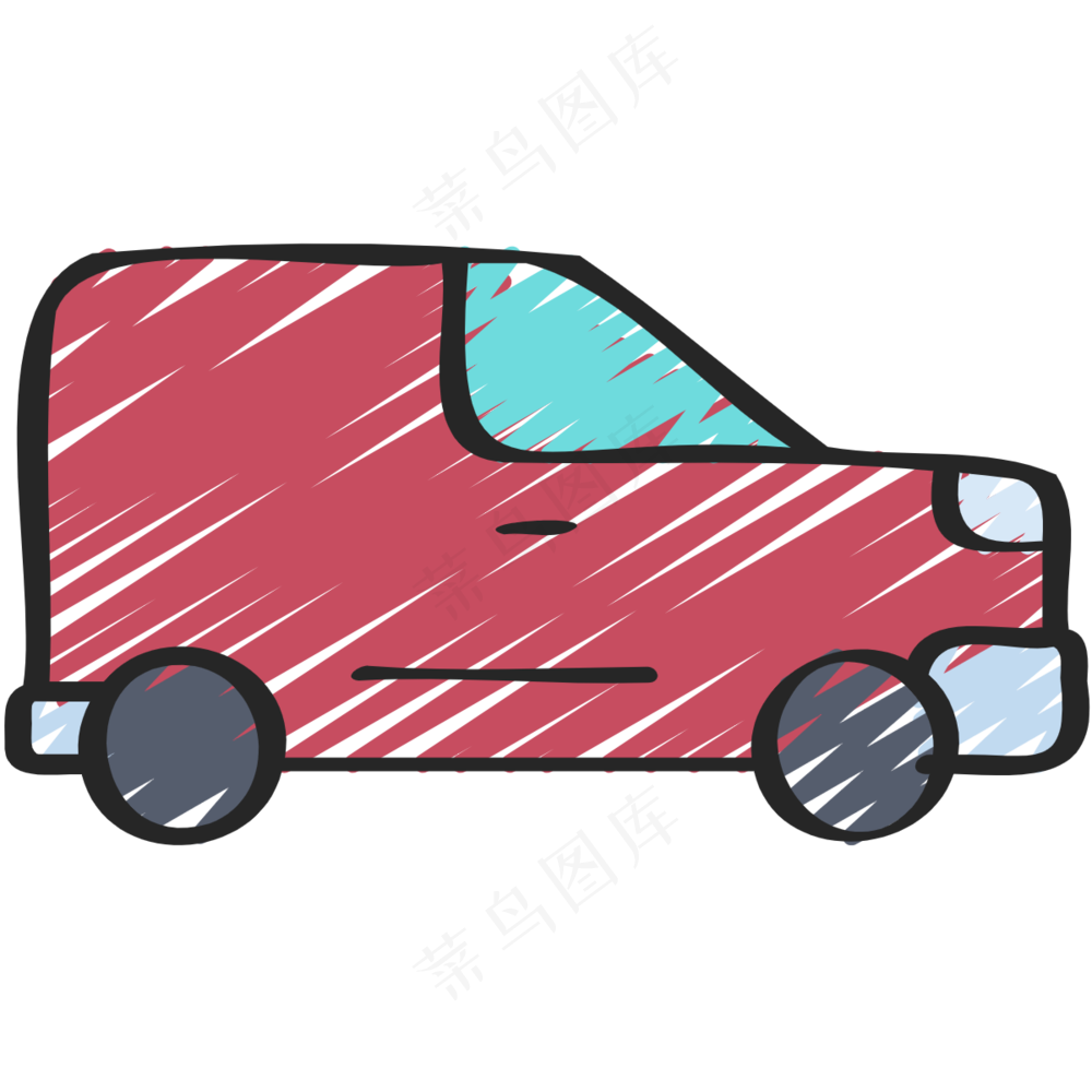 红色一体式小货车  铅笔手绘图标icon