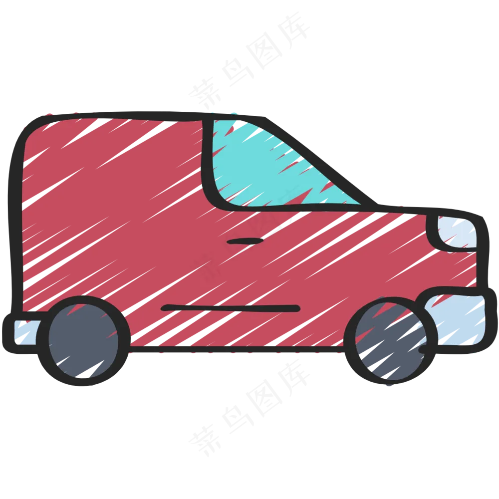 红色一体式小货车  铅笔手绘图标icon