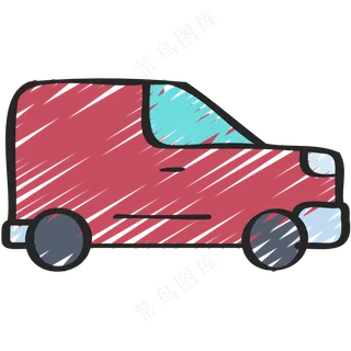 红色一体式小货车  铅笔手绘图标icon