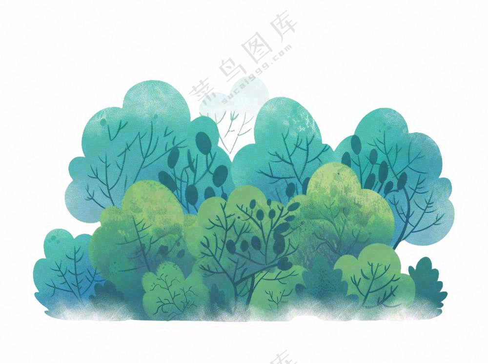 草丛灌木丛绿叶插画免抠