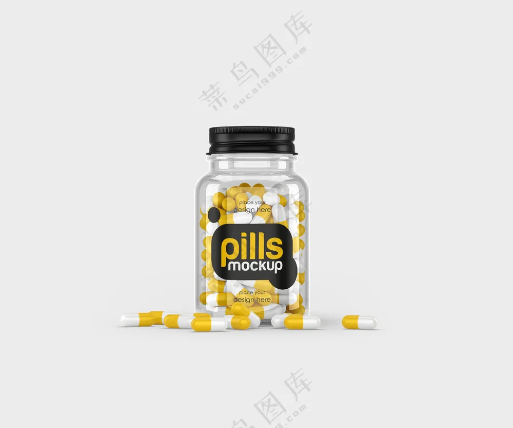 1药品胶囊糖果透明玻璃瓶包装瓶标签样机