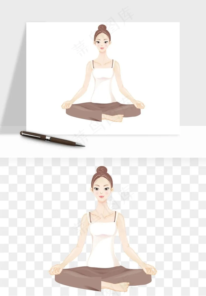 卡通瑜伽瘦身拉伸png免抠