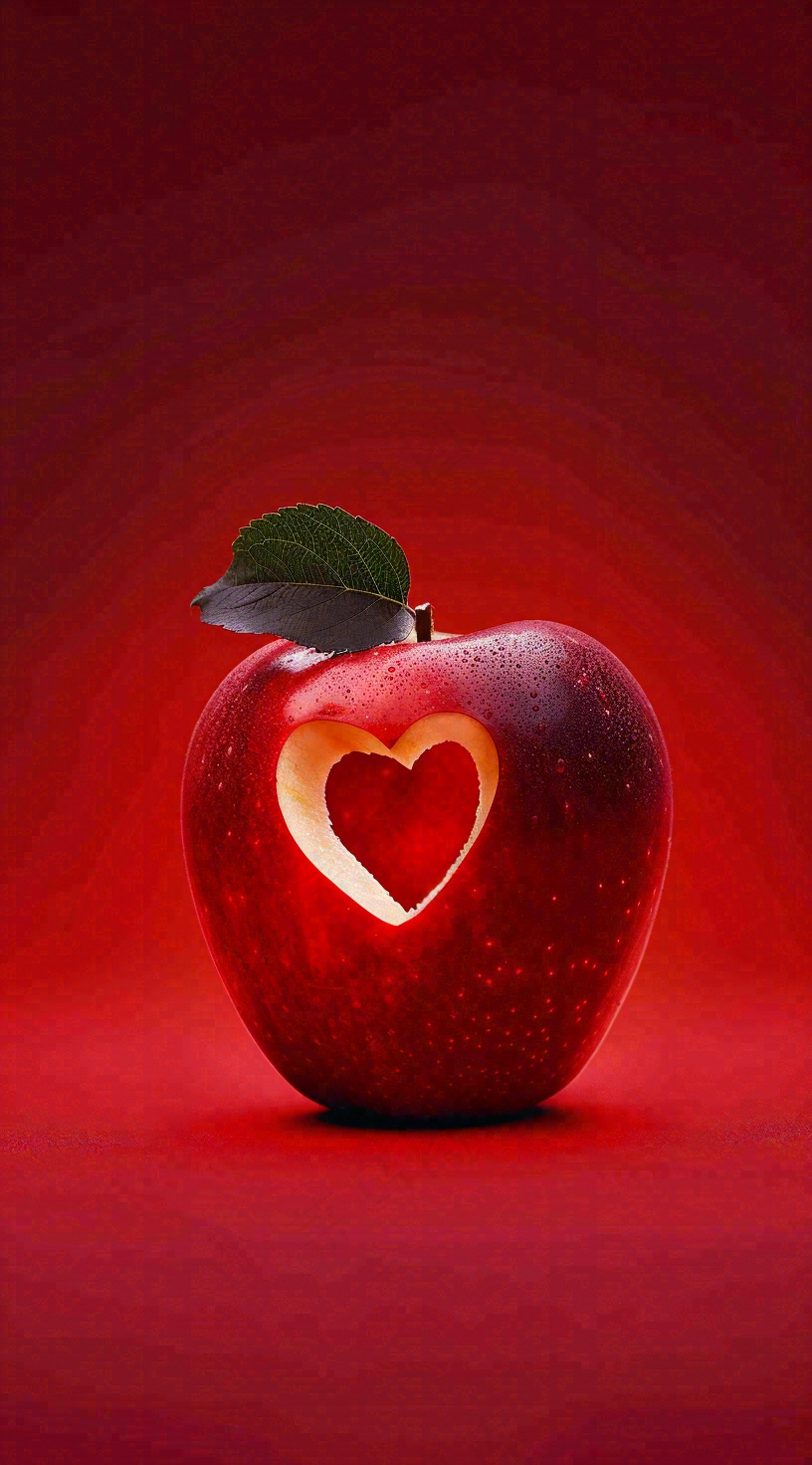 红色苹果掏爱心形状创意平安夜摄影图