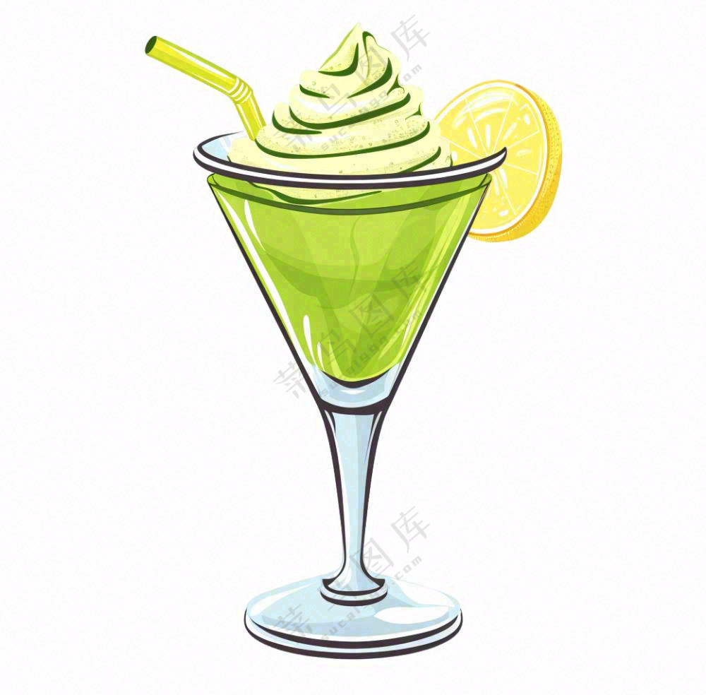 柠檬抹茶冰淇淋甜点下午插画免抠
