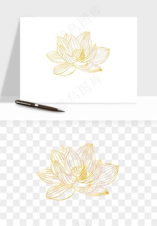 线描荷花莲花线条png免抠