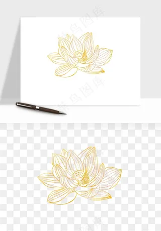 线描荷花莲花线条png免抠