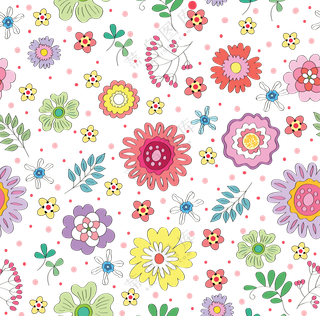 可爱效果手绘花朵枝叶图案免抠素材