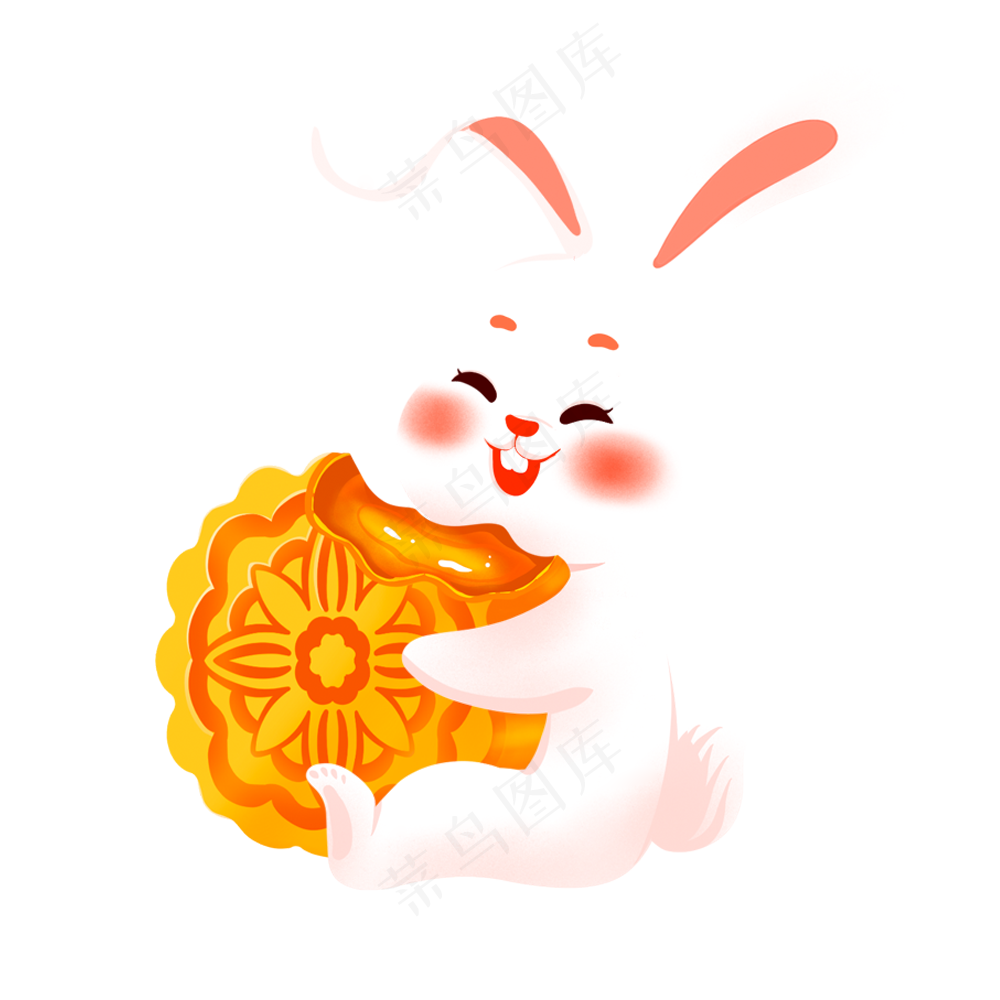 小兔中秋兔子月饼素材透明底图