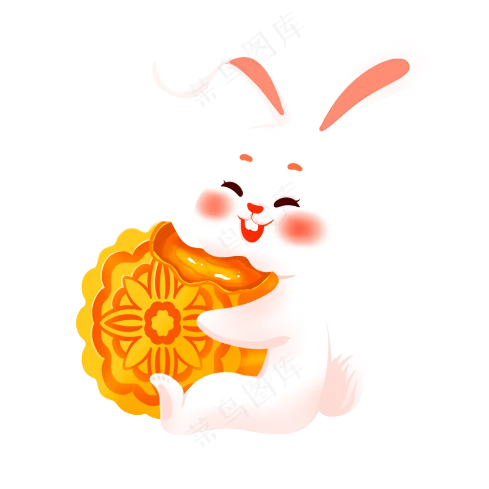 小兔中秋兔子月饼素材透明底图