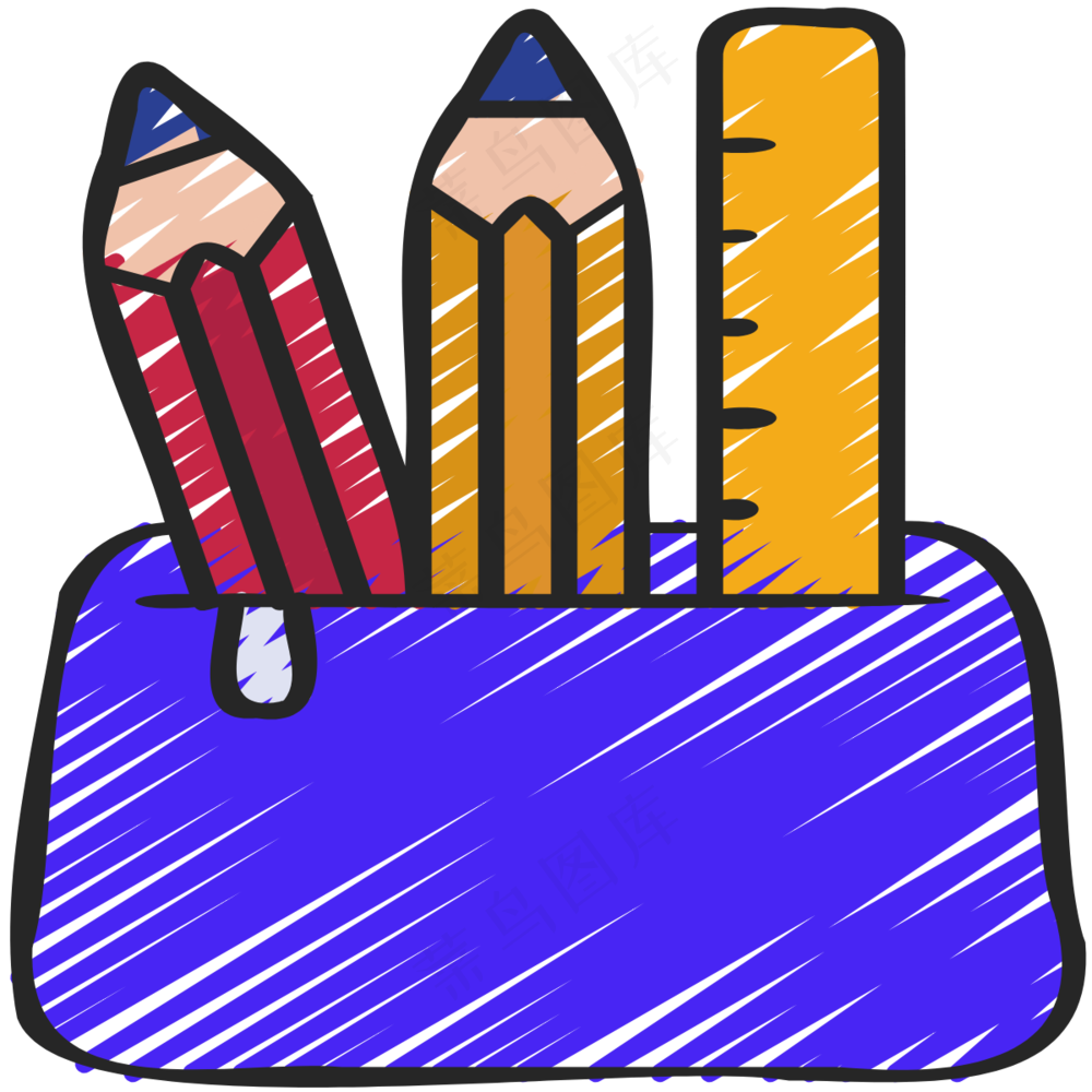 铅笔盒 铅笔 尺子 铅笔手绘图标icon