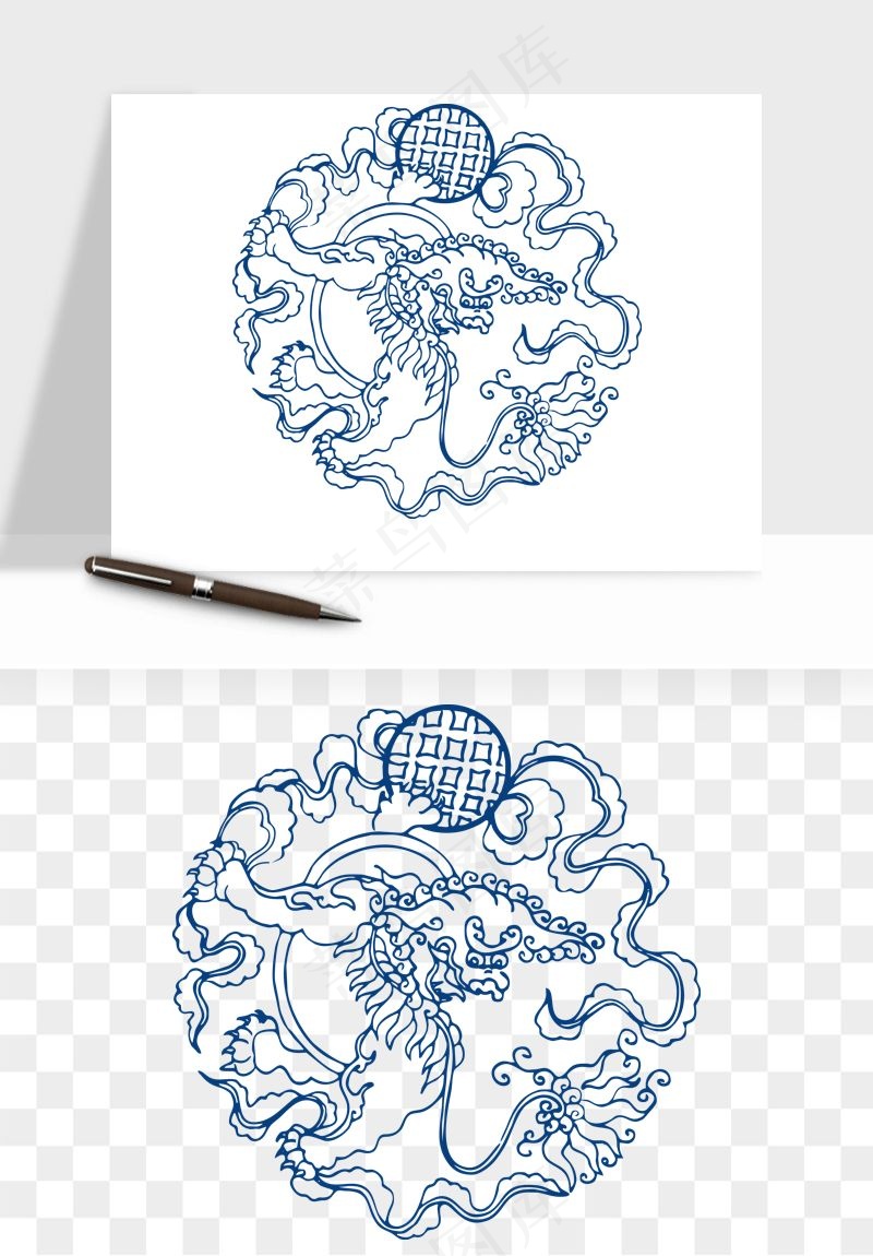 青花瓷花纹花卉图案png免抠