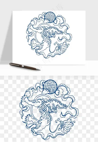 青花瓷花纹花卉图案png免抠