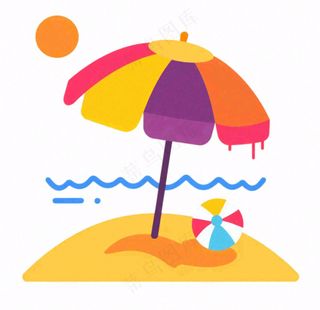 夏日海洋海滩元素卡通插画免抠