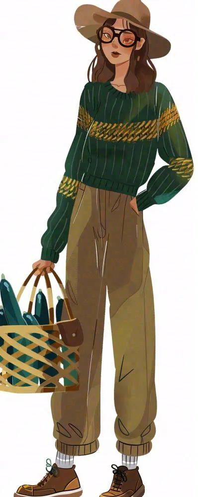 潮流美式高街少女人物卡通插画免抠