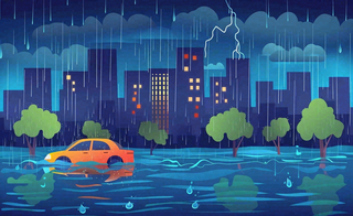 暴雨天气预警自然灾害卡通插画背景