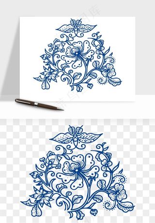 青花瓷花纹花卉图案png免抠