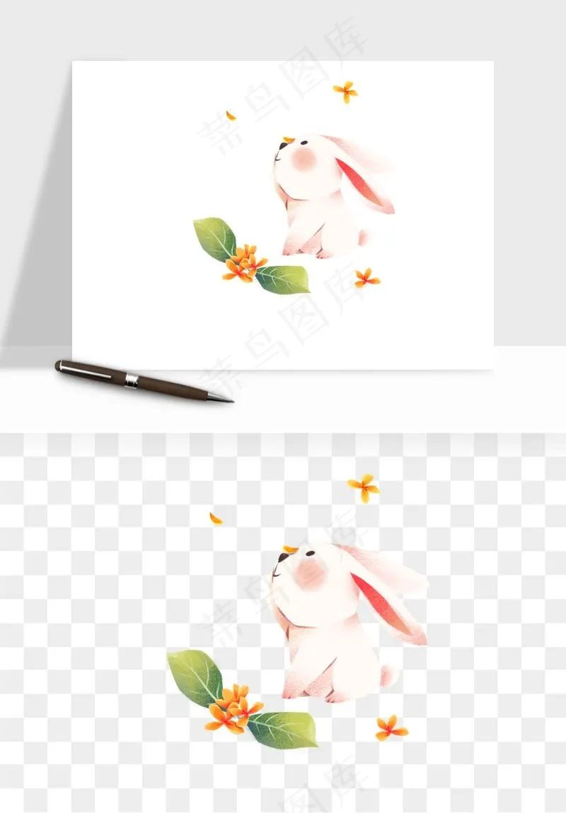 中秋月饼玉兔国潮插画png免抠
