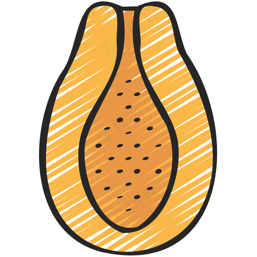 木瓜 papaya 绿色健康食品 铅笔手绘图标icon