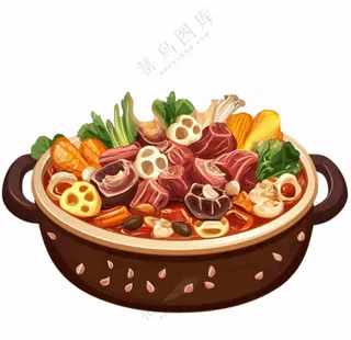 砂锅美食菌菇蔬菜肉类寿喜烧美食插画免抠