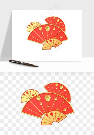 古风扇子元素png免抠