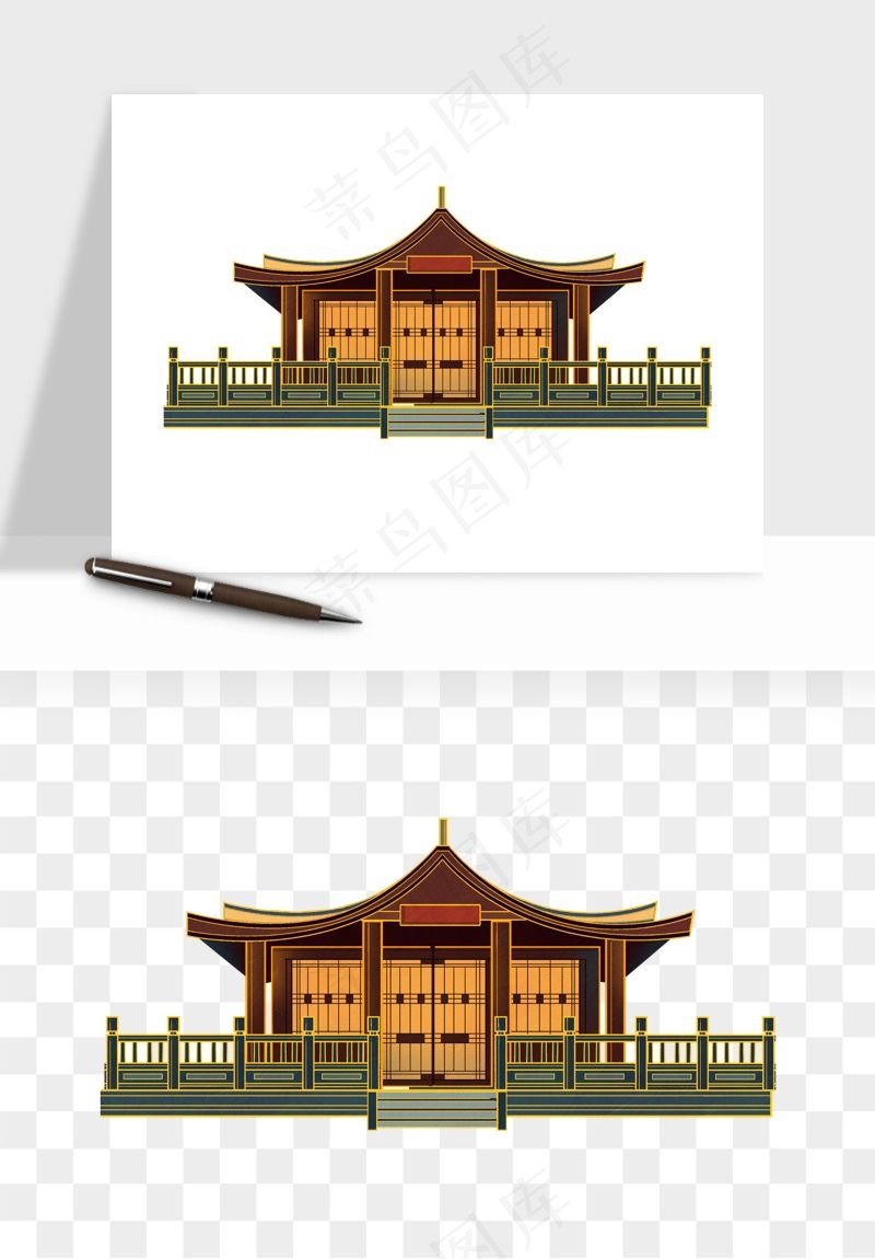 国潮风古建筑古楼古塔鼓楼psd,png免抠图