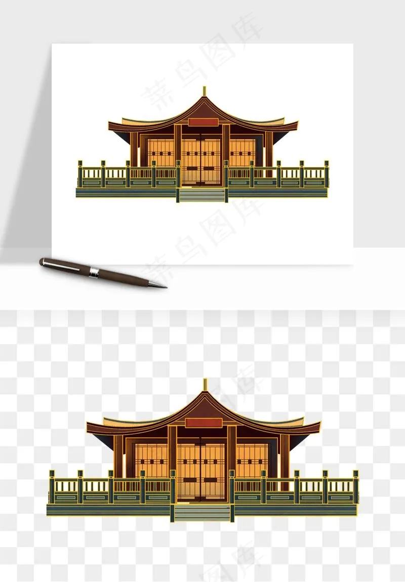 国潮风古建筑古楼古塔鼓楼psd,png免抠图(3000x2000)psd模版下载