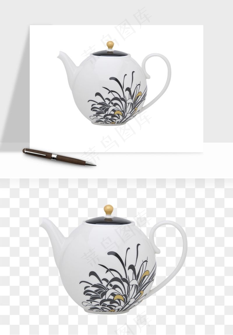 白瓷陶瓷茶壶png免抠