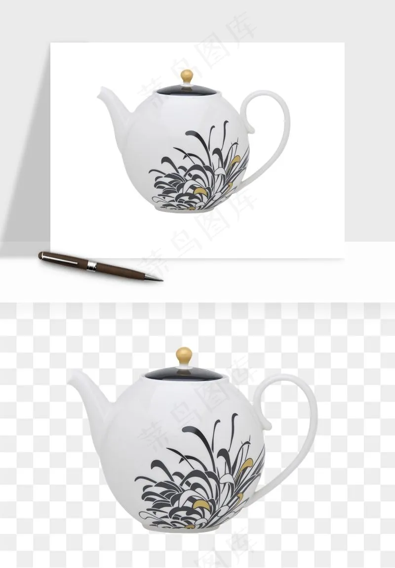 白瓷陶瓷茶壶png免抠