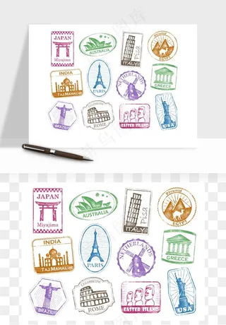 邮票复古手绘矢量