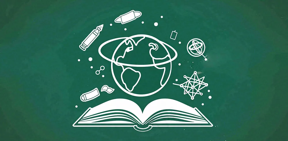 书本知识海洋遨游绿色黑板世界读书日创意插画背景