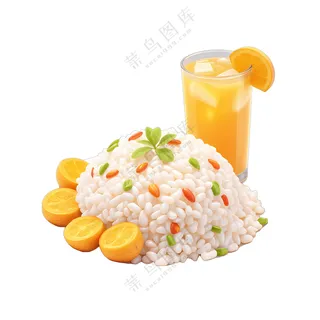 彩色白米饭配橙汁