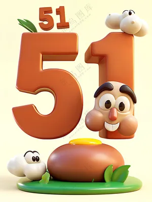 51艺术字在卡通贴纸上3D卡通素材