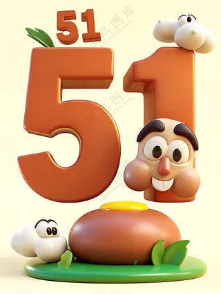 51艺术字在卡通贴纸上3D卡通素材