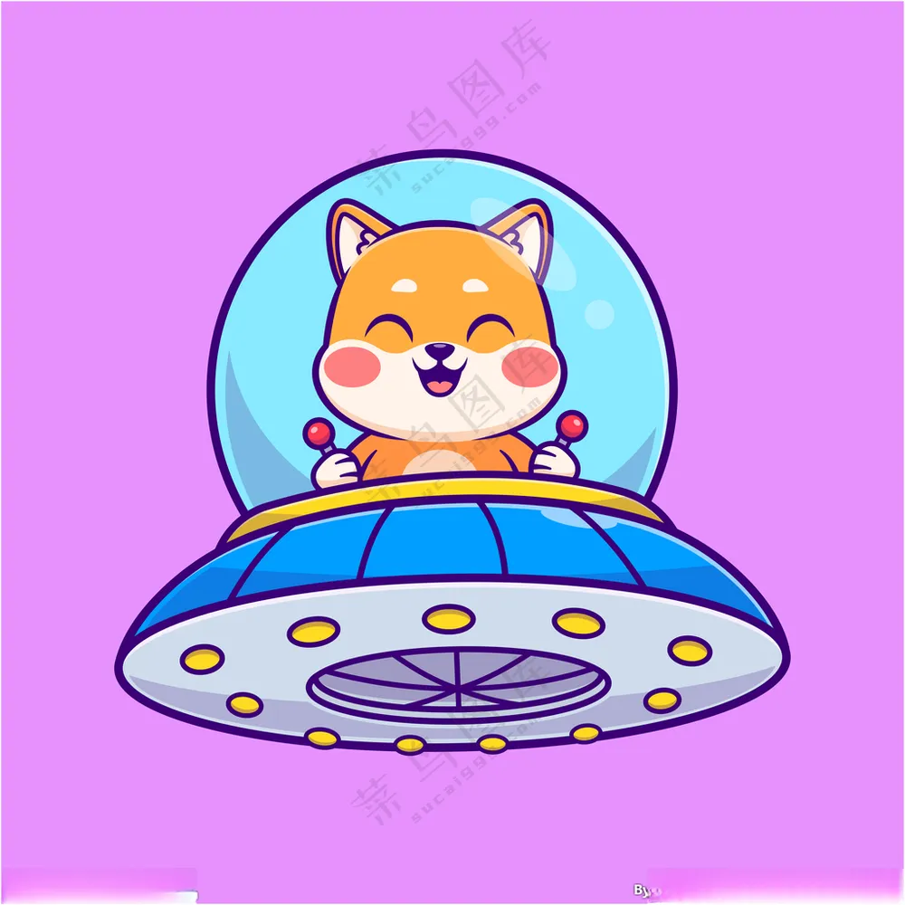 矢量卡通飞船卡通飞碟可爱狐狸