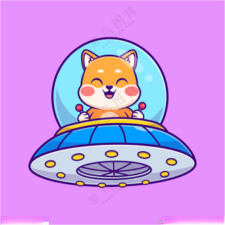 矢量卡通飞船卡通飞碟可爱狐狸