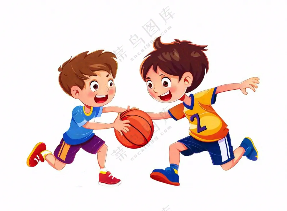 打篮球的少年学生儿童运动卡通人物插画免抠