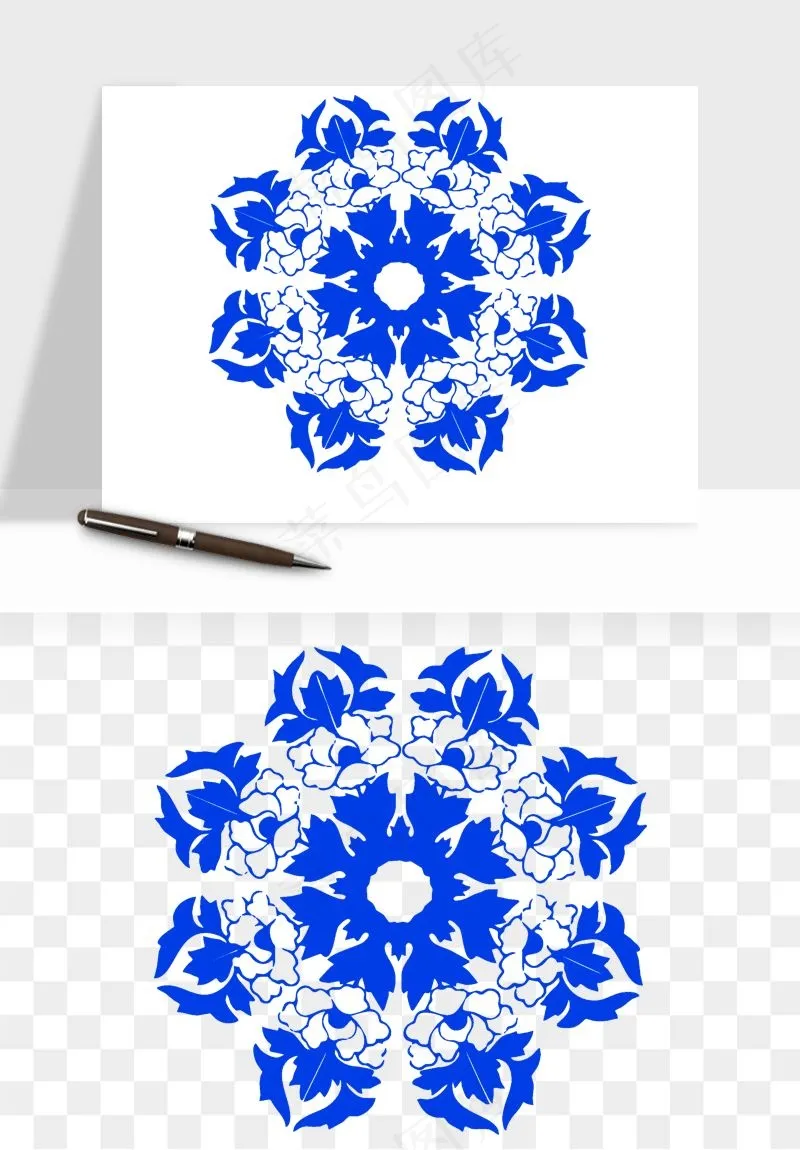 青花瓷花纹花卉图案png免抠