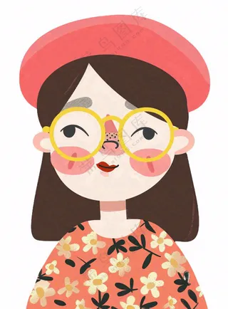 戴眼镜的可爱女孩精致人物卡通插画免抠
