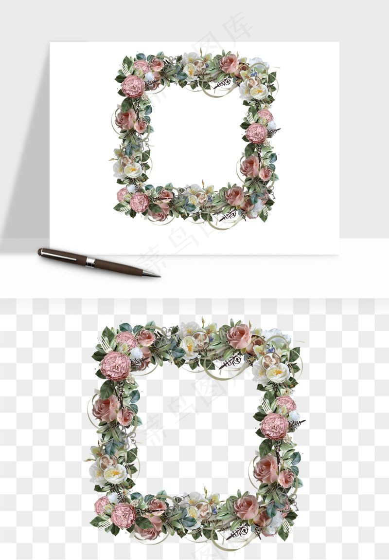 复古花卉相框欧式png免抠