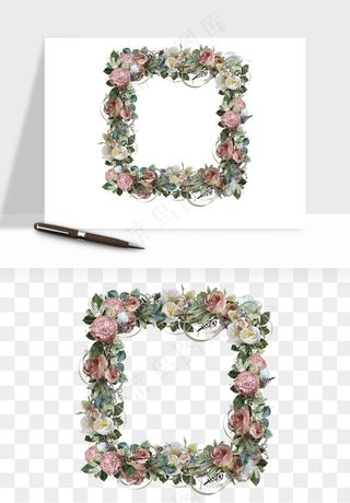 复古花卉相框欧式png免抠