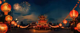 新年节日京城灯火灯笼烟花爆竹盛世国风小年除夕元宵节插画背景