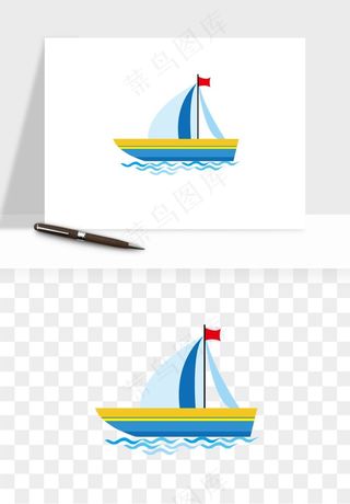 手绘航行帆船png免抠
