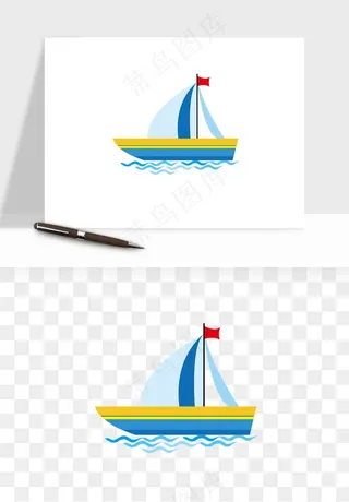 手绘航行帆船png免抠