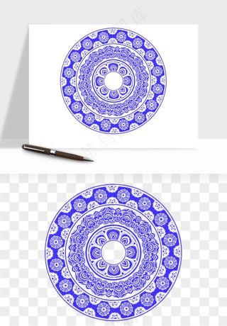 青花瓷花纹花卉图案png免抠
