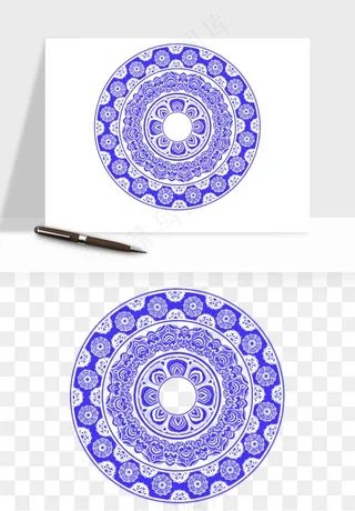 青花瓷花纹花卉图案png免抠